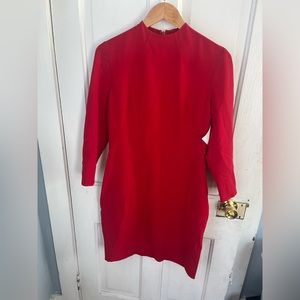 Ralph Lauren red wool blend stretch mock neck long sleeve sheath dress size 10